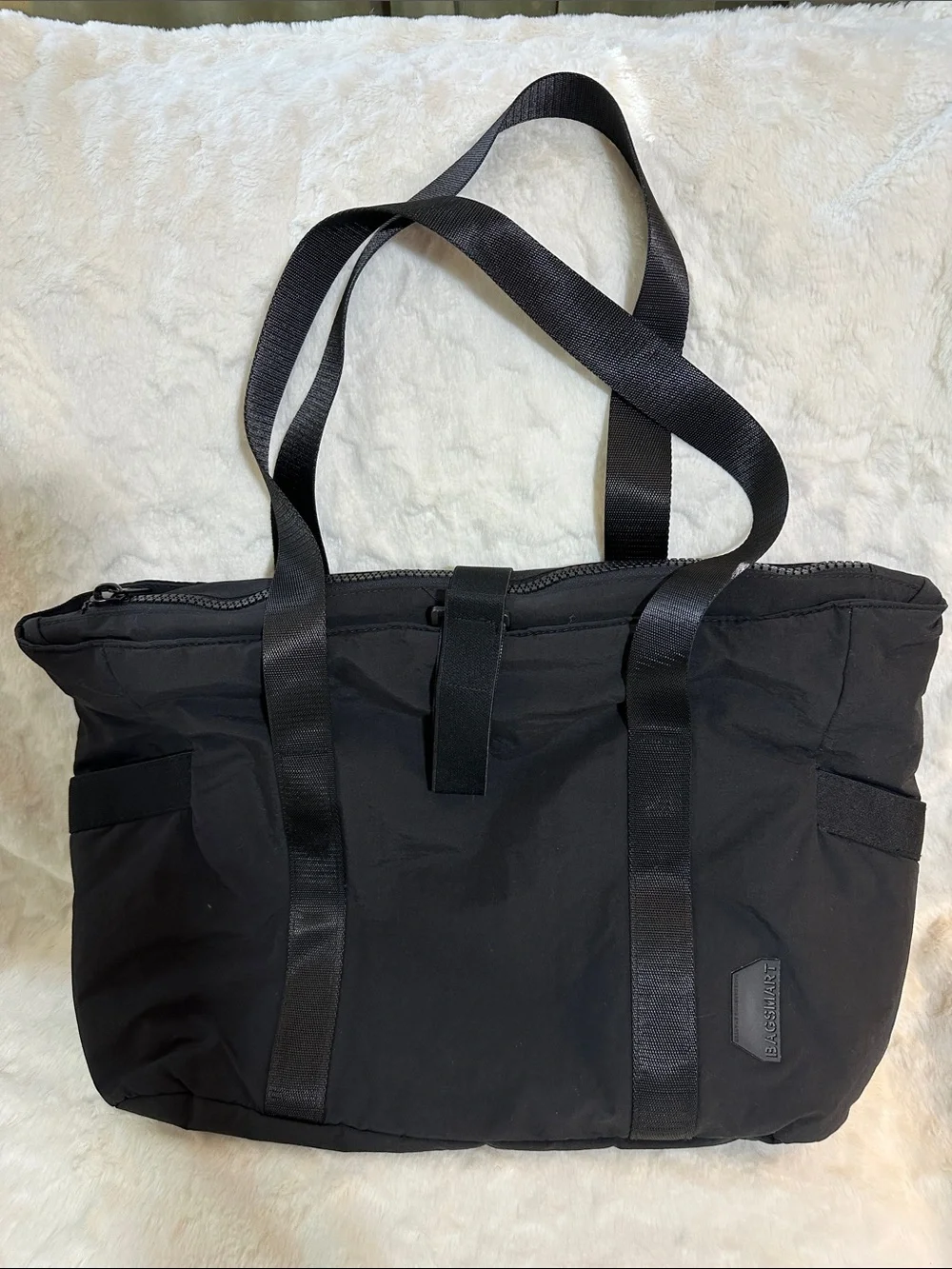 BagSmart Black Tote Bag - Durable Nylon Shoulder Carry
